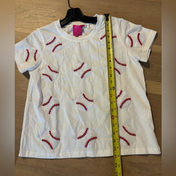 Queen Of Sparkles Scattered Baseball Tee Shirt Top Sequin Ball Sports White - Picture 11 of 11
